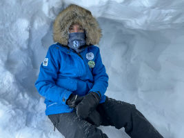 Cathy in snow cave