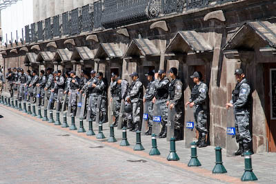 police lined up in front the Presidential Palace